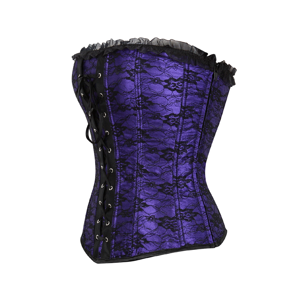 Purple-Corsets and Bustiers for Women Gothic Breathable Zip Corselete Sexy Front Lacing Boned Wedding Party Clubwear Just Married