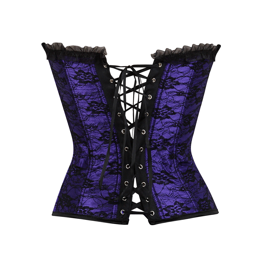 Purple-Corsets and Bustiers for Women Gothic Breathable Zip Corselete Sexy Front Lacing Boned Wedding Party Clubwear Just Married