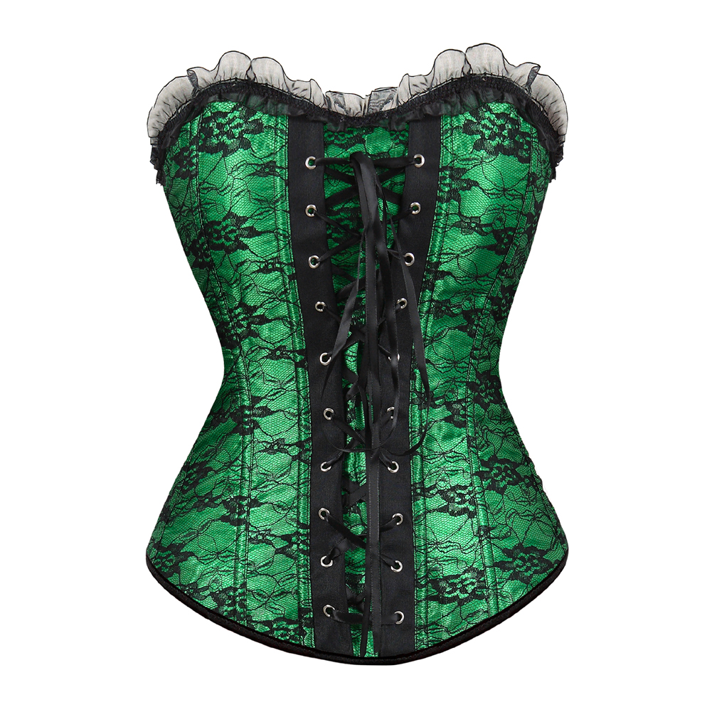 Green-Corsets and Bustiers for Women Gothic Breathable Zip Corselete Sexy Front Lacing Boned Wedding Party Clubwear Just Married