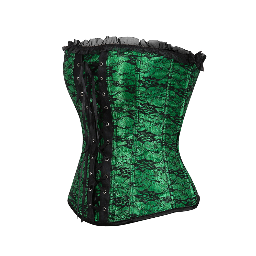 Green-Corsets and Bustiers for Women Gothic Breathable Zip Corselete Sexy Front Lacing Boned Wedding Party Clubwear Just Married