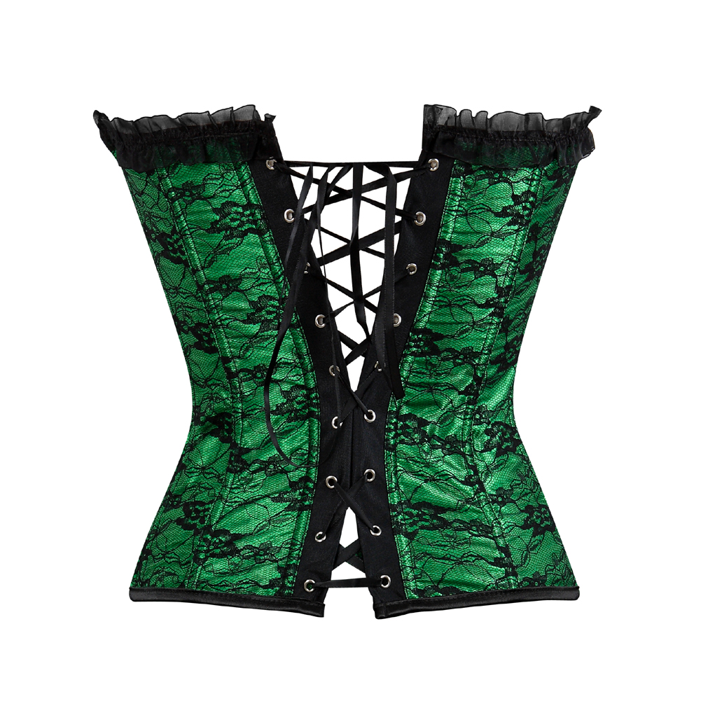 Green-Corsets and Bustiers for Women Gothic Breathable Zip Corselete Sexy Front Lacing Boned Wedding Party Clubwear Just Married