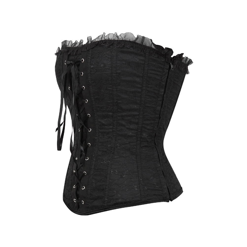 Black-Corsets and Bustiers for Women Gothic Breathable Zip Corselete Sexy Front Lacing Boned Wedding Party Clubwear Just Married