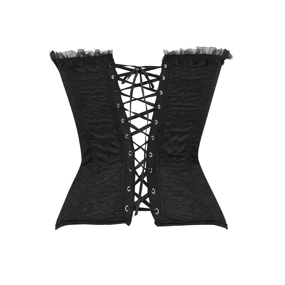 Black-Corsets and Bustiers for Women Gothic Breathable Zip Corselete Sexy Front Lacing Boned Wedding Party Clubwear Just Married