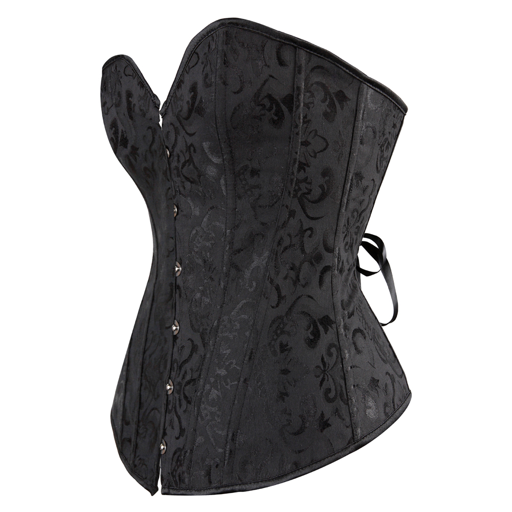 Black-Corset Bustier Boning Steel Medieval Women Lace up Embroidery Corselet Pirate Clubwear Brocade Full Body Femme Sexy Steampunk