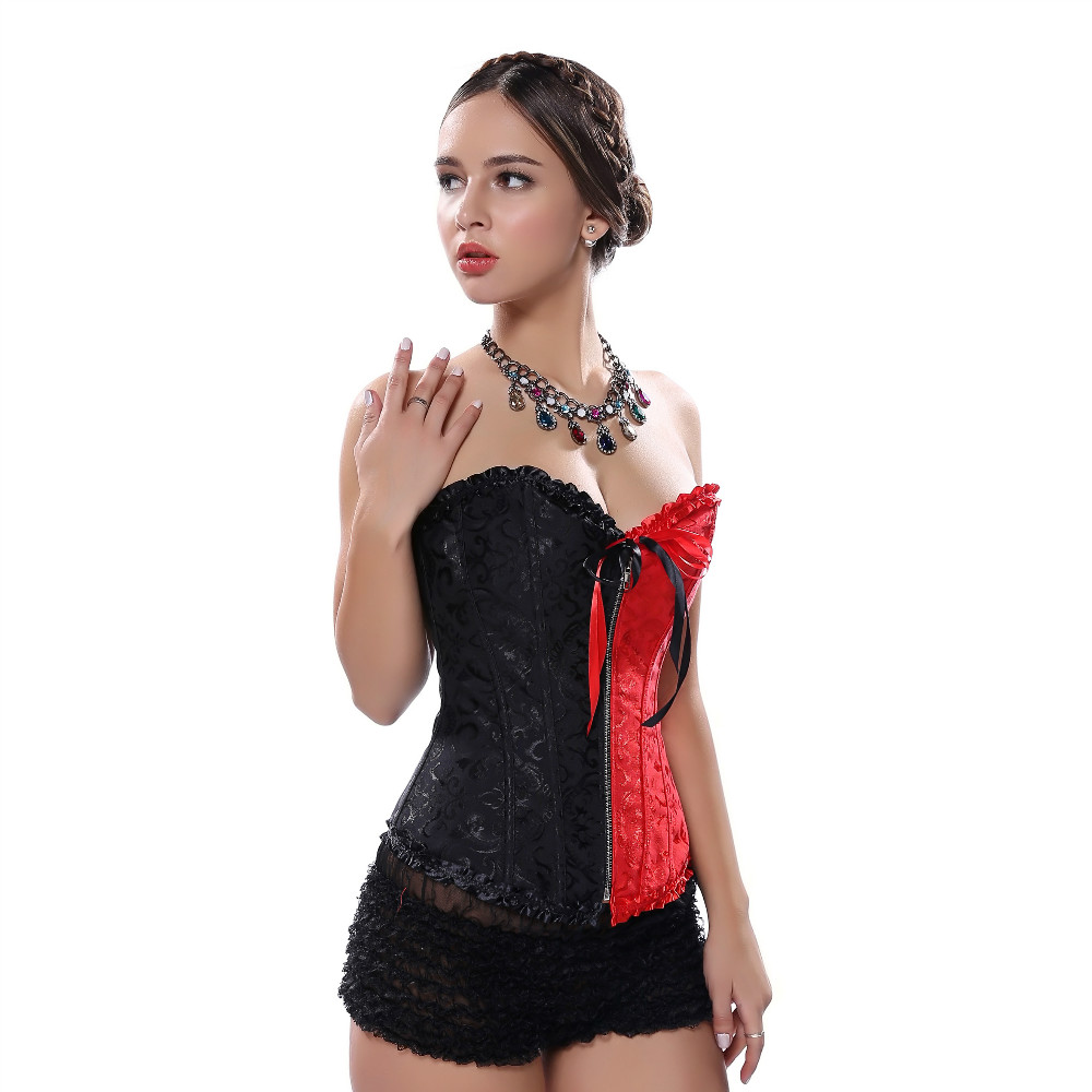 Blackred-Corsets Burlesque Masquerade Overbust Classic Corsetto Top for Women Plus Size Zip Boned Bustier Halloween Evening Party Costume