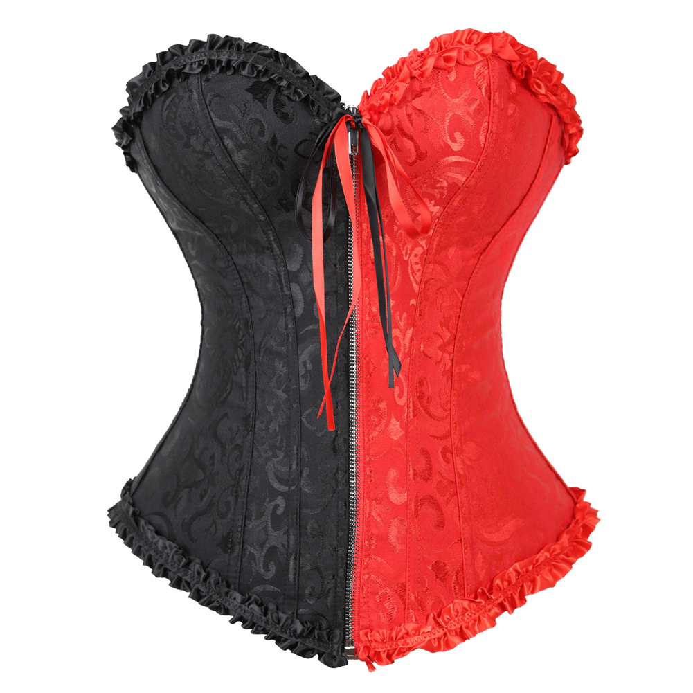 Blackred-Corsets Burlesque Masquerade Overbust Classic Corsetto Top for Women Plus Size Zip Boned Bustier Halloween Evening Party Costume