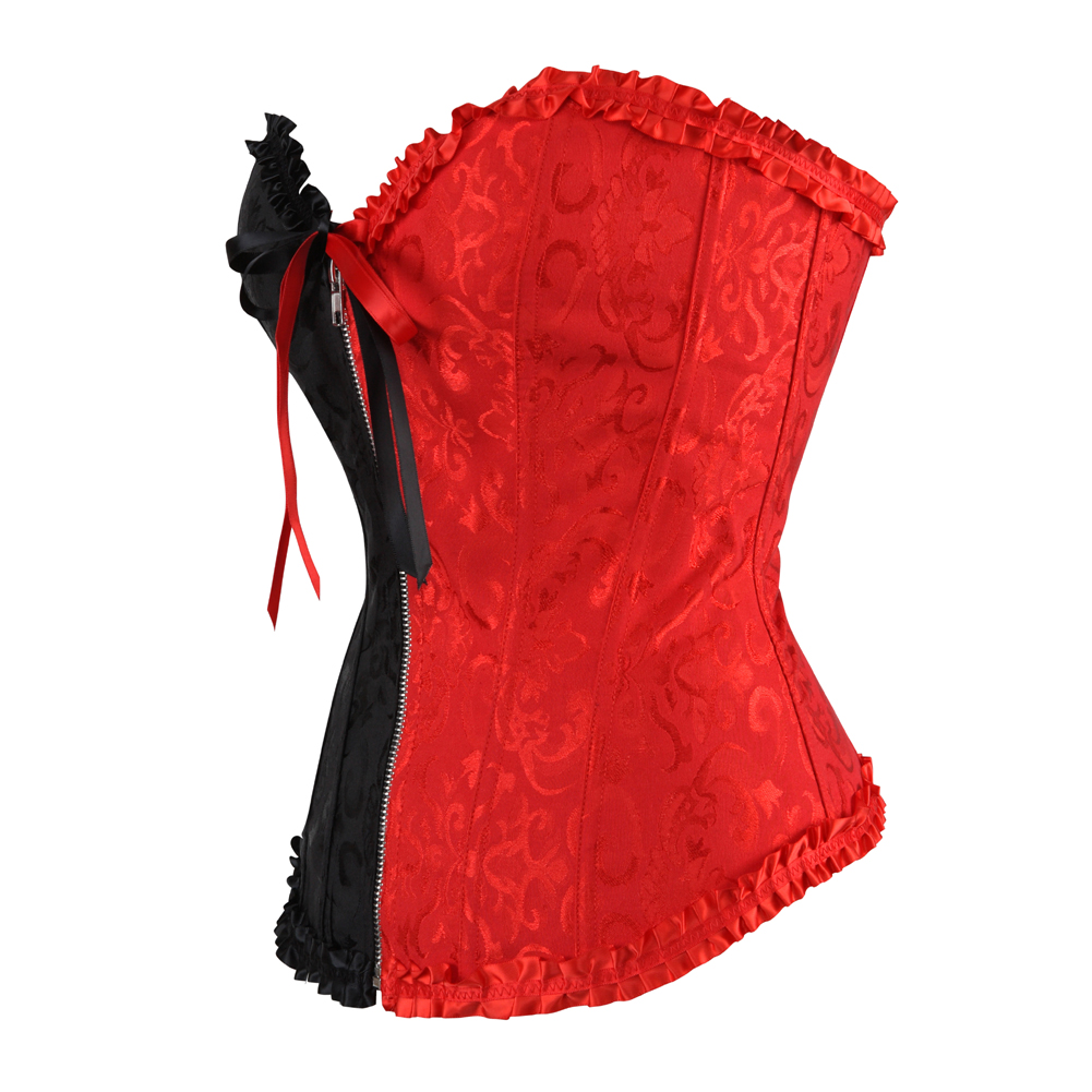Blackred-Corsets Burlesque Masquerade Overbust Classic Corsetto Top for Women Plus Size Zip Boned Bustier Halloween Evening Party Costume