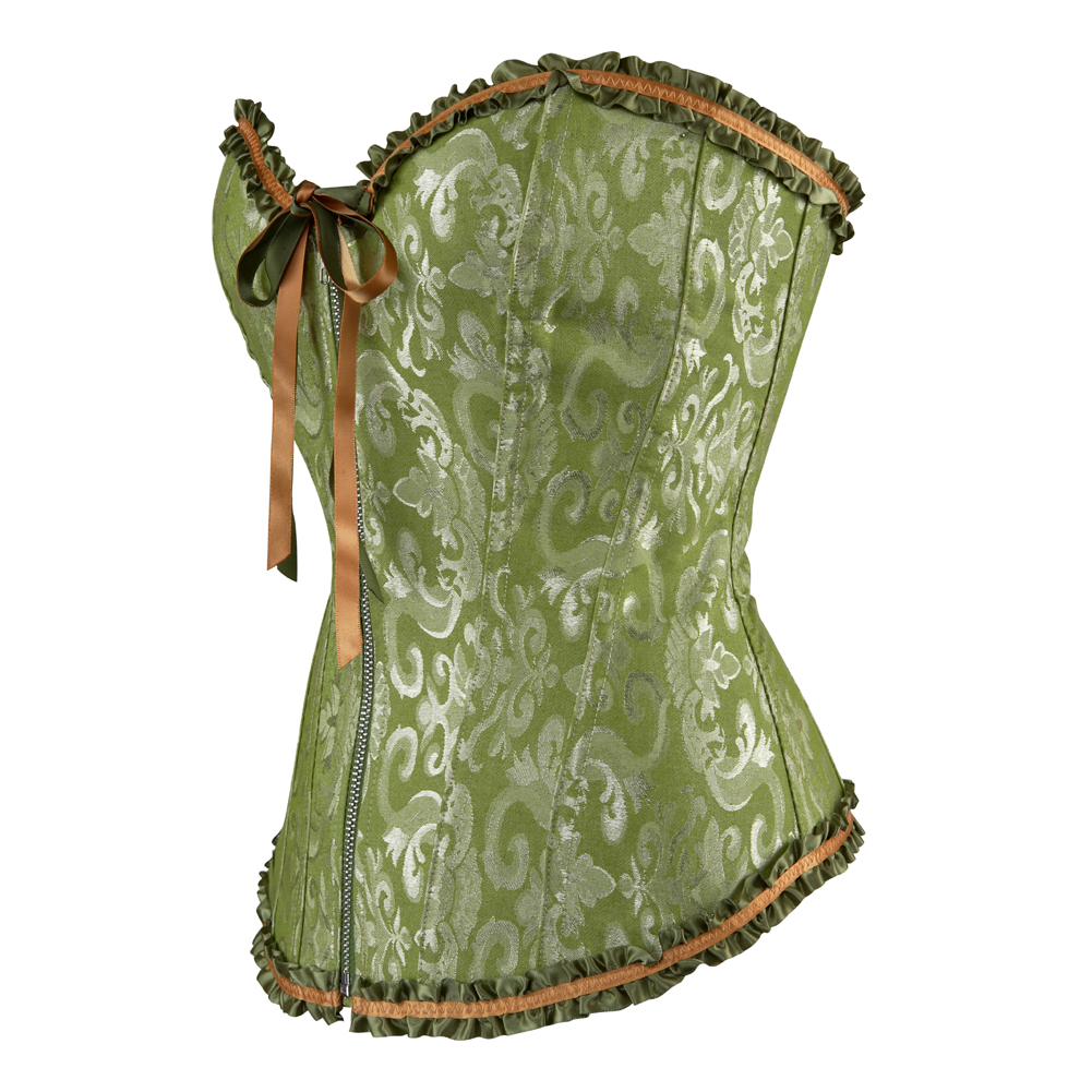 Green-Corsets Burlesque Masquerade Overbust Classic Corsetto Top for Women Plus Size Zip Boned Bustier Halloween Evening Party Costume