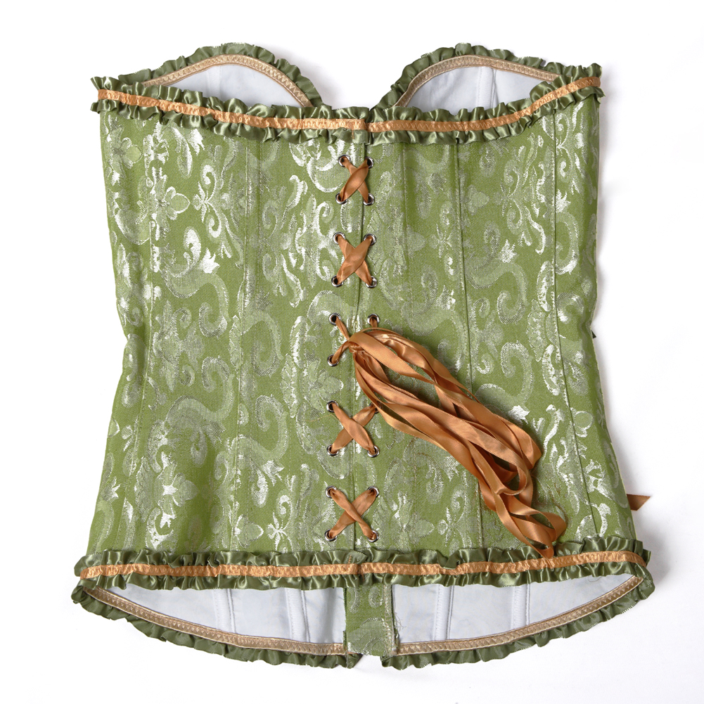 Green-Corsets Burlesque Masquerade Overbust Classic Corsetto Top for Women Plus Size Zip Boned Bustier Halloween Evening Party Costume