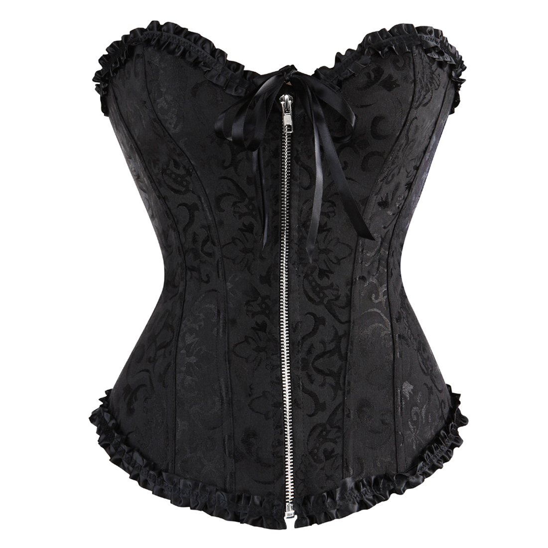 Black-Corsets Burlesque Masquerade Overbust Classic Corsetto Top for Women Plus Size Zip Boned Bustier Halloween Evening Party Costume