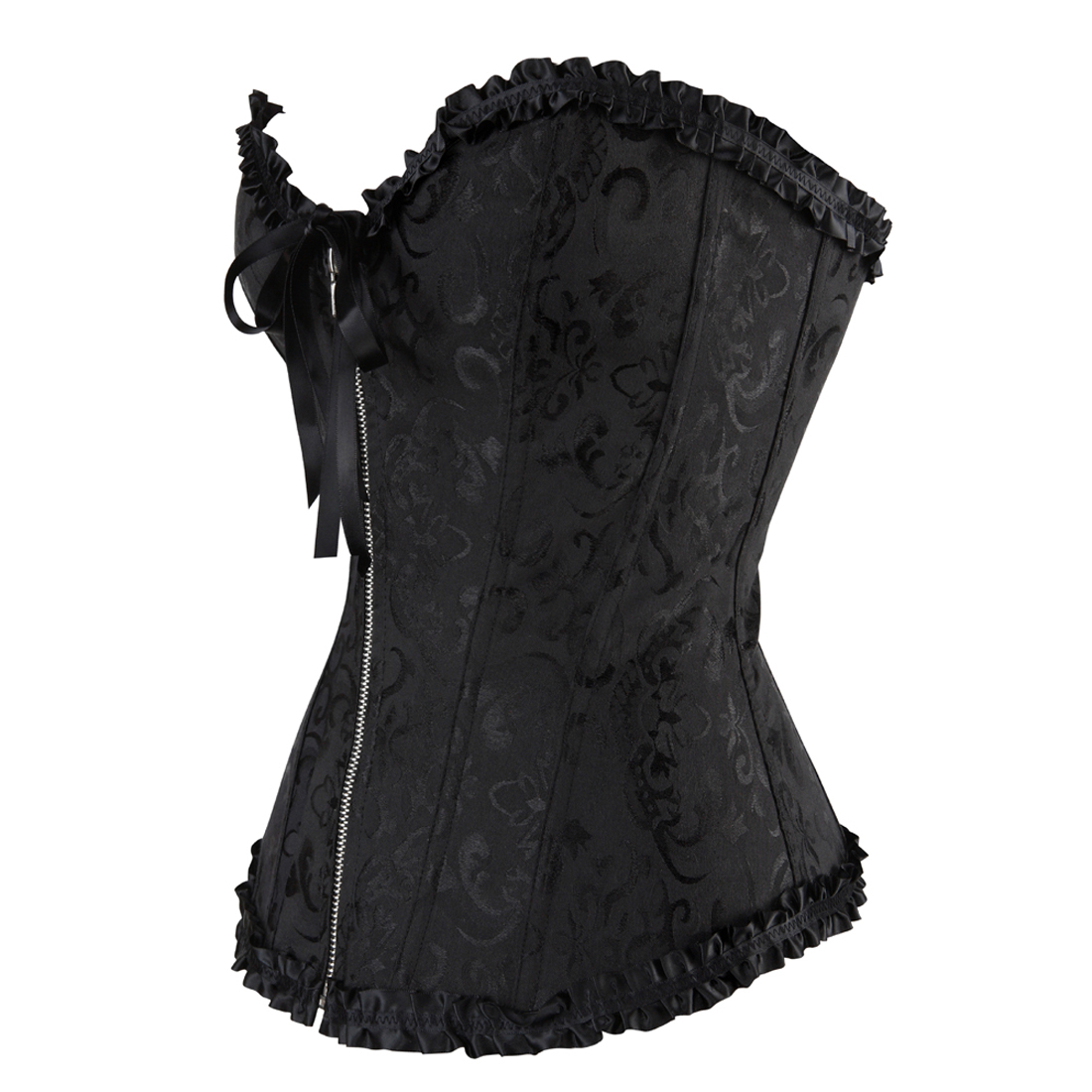 Black-Corsets Burlesque Masquerade Overbust Classic Corsetto Top for Women Plus Size Zip Boned Bustier Halloween Evening Party Costume