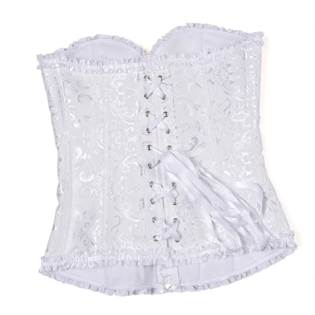 White-Corsets Burlesque Masquerade Overbust Classic Corsetto Top for Women Plus Size Zip Boned Bustier Halloween Evening Party Costume