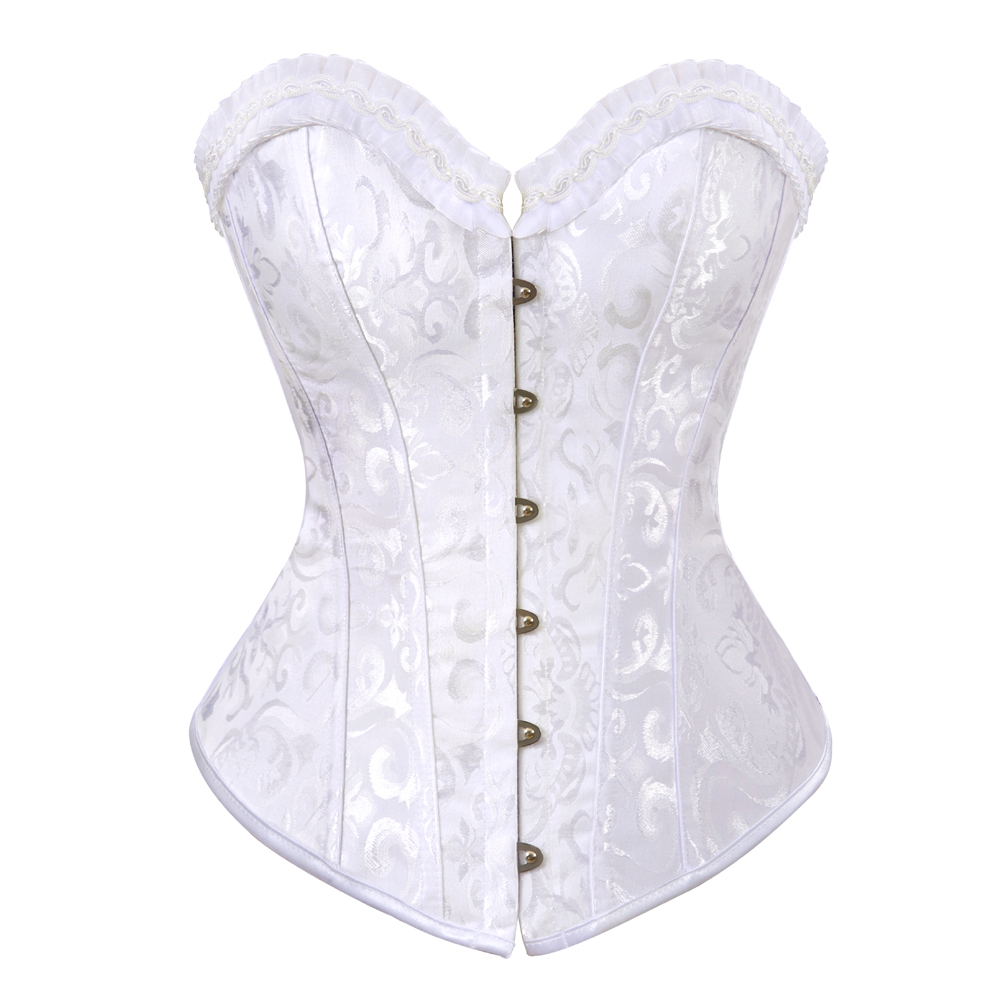 White-Corset Women Steel Boned Corsetto Pirate Heavy Duty Medieval Bustiers Femme Steampunk Carnival Evening Party Costume Plus Size