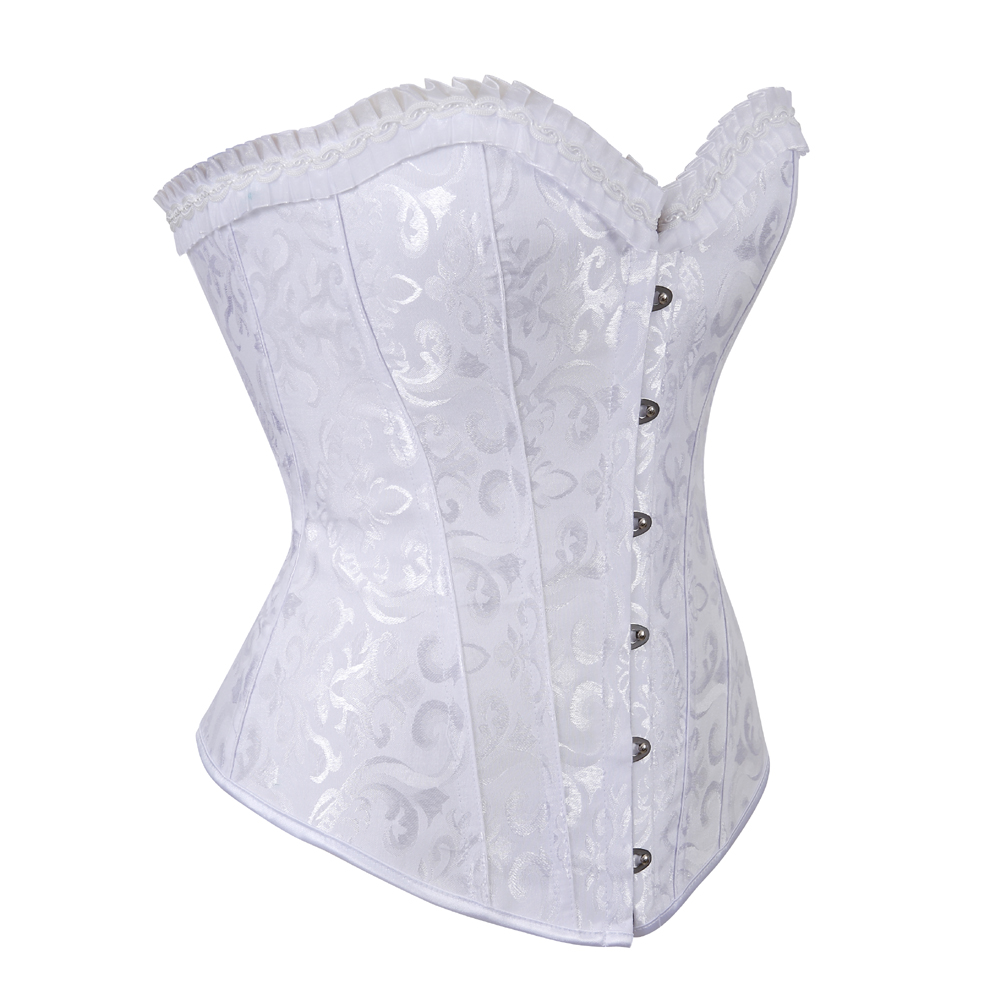 White-Corset Women Steel Boned Corsetto Pirate Heavy Duty Medieval Bustiers Femme Steampunk Carnival Evening Party Costume Plus Size