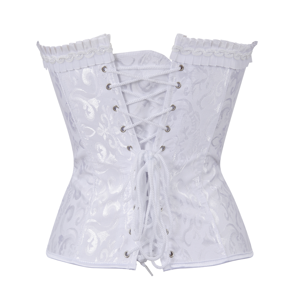 White-Corset Women Steel Boned Corsetto Pirate Heavy Duty Medieval Bustiers Femme Steampunk Carnival Evening Party Costume Plus Size