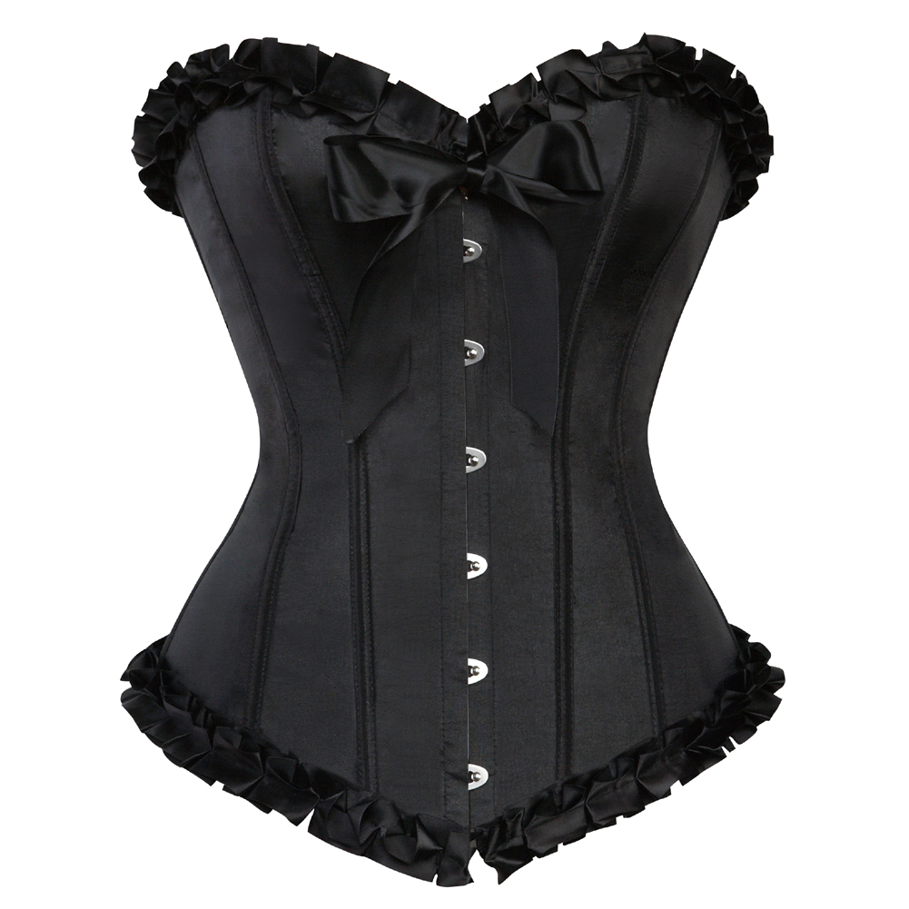 Black-Corsets Overbust Classic Bustiers Lace Up Boned Clubwear for Women Corsetto Printed Vintage Carnival Party Sexy Festival Rave