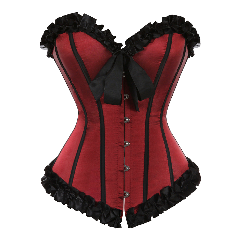 Red-Corsets Overbust Classic Bustiers Lace Up Boned Clubwear for Women Corsetto Printed Vintage Carnival Party Sexy Festival Rave