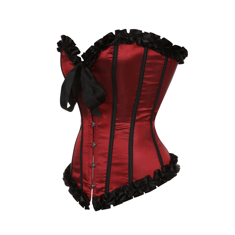 Red-Corsets Overbust Classic Bustiers Lace Up Boned Clubwear for Women Corsetto Printed Vintage Carnival Party Sexy Festival Rave