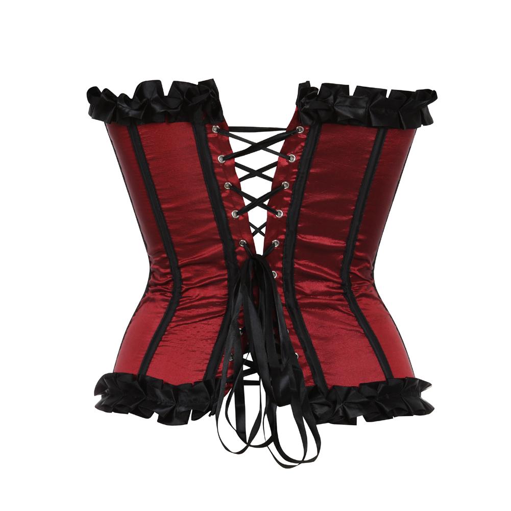 Red-Corsets Overbust Classic Bustiers Lace Up Boned Clubwear for Women Corsetto Printed Vintage Carnival Party Sexy Festival Rave