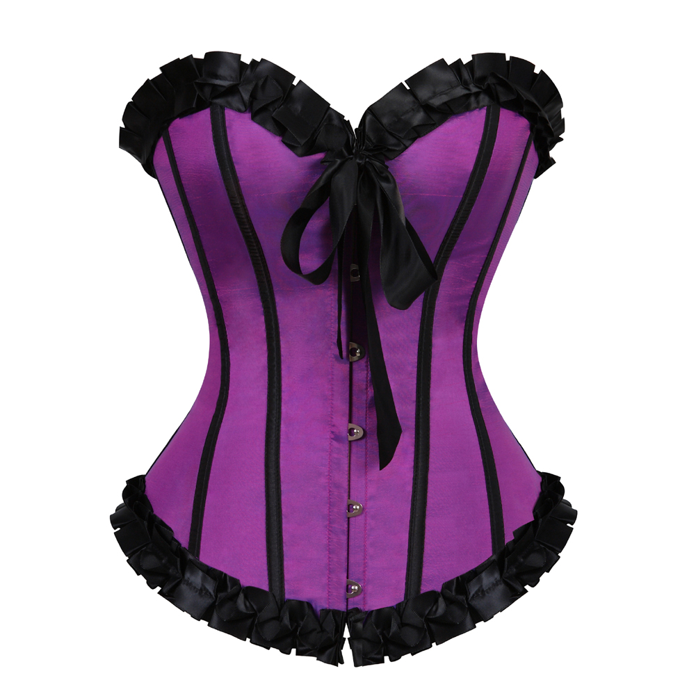 Purple-Corsets Overbust Classic Bustiers Lace Up Boned Clubwear for Women Corsetto Printed Vintage Carnival Party Sexy Festival Rave