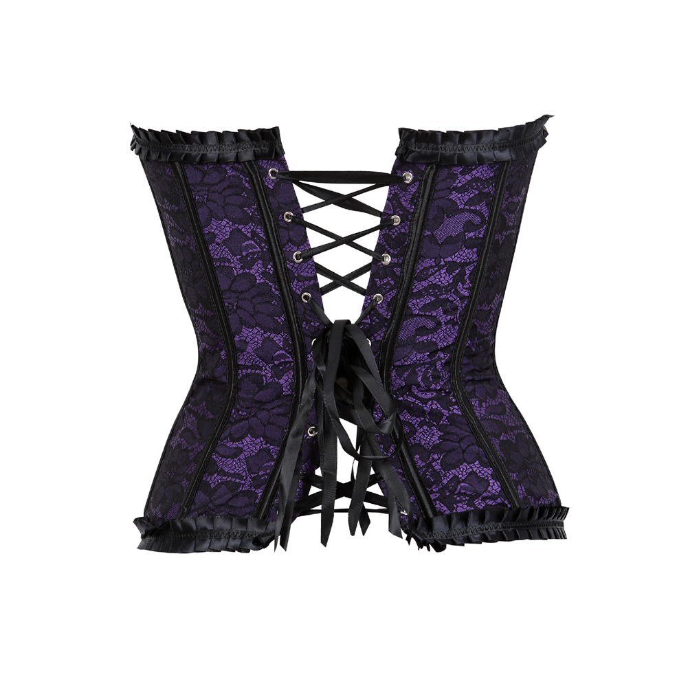 Purple-Corsets and Bustiers Women Sexy Burlesque Floral Pleated Trim Corselet Plus Size Zip Boned Vintage Carnival Party Clubwear
