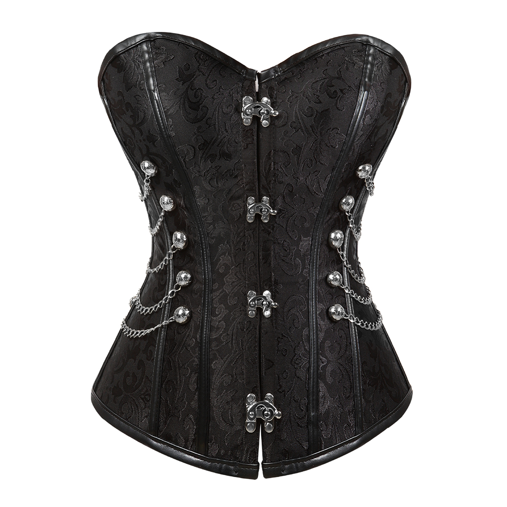 Black-Corsets and Bustiers for Women Steampunk Steel Boned Pirate Showgirl Corselet with Chain Classic Overbust Clubwear to Wear Out
