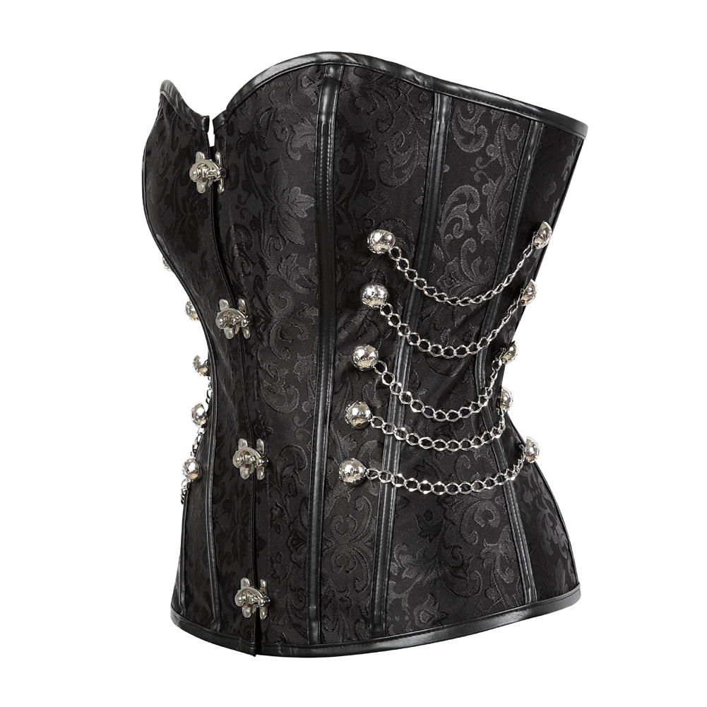Black-Corsets and Bustiers for Women Steampunk Steel Boned Pirate Showgirl Corselet with Chain Classic Overbust Clubwear to Wear Out