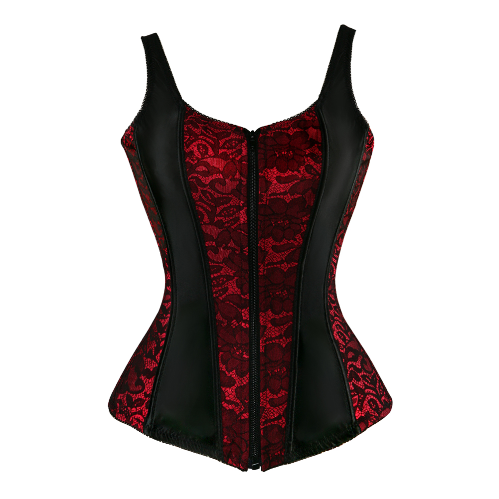 Red-Corselet Corsets Strap for Women Steampunk Lingerie Bustier Retro Zip Shapewear Top Engagement Halloween Party Costume Clubwear