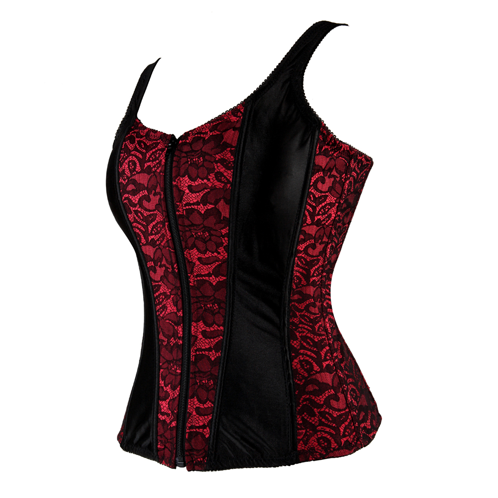 Red-Corselet Corsets Strap for Women Steampunk Lingerie Bustier Retro Zip Shapewear Top Engagement Halloween Party Costume Clubwear