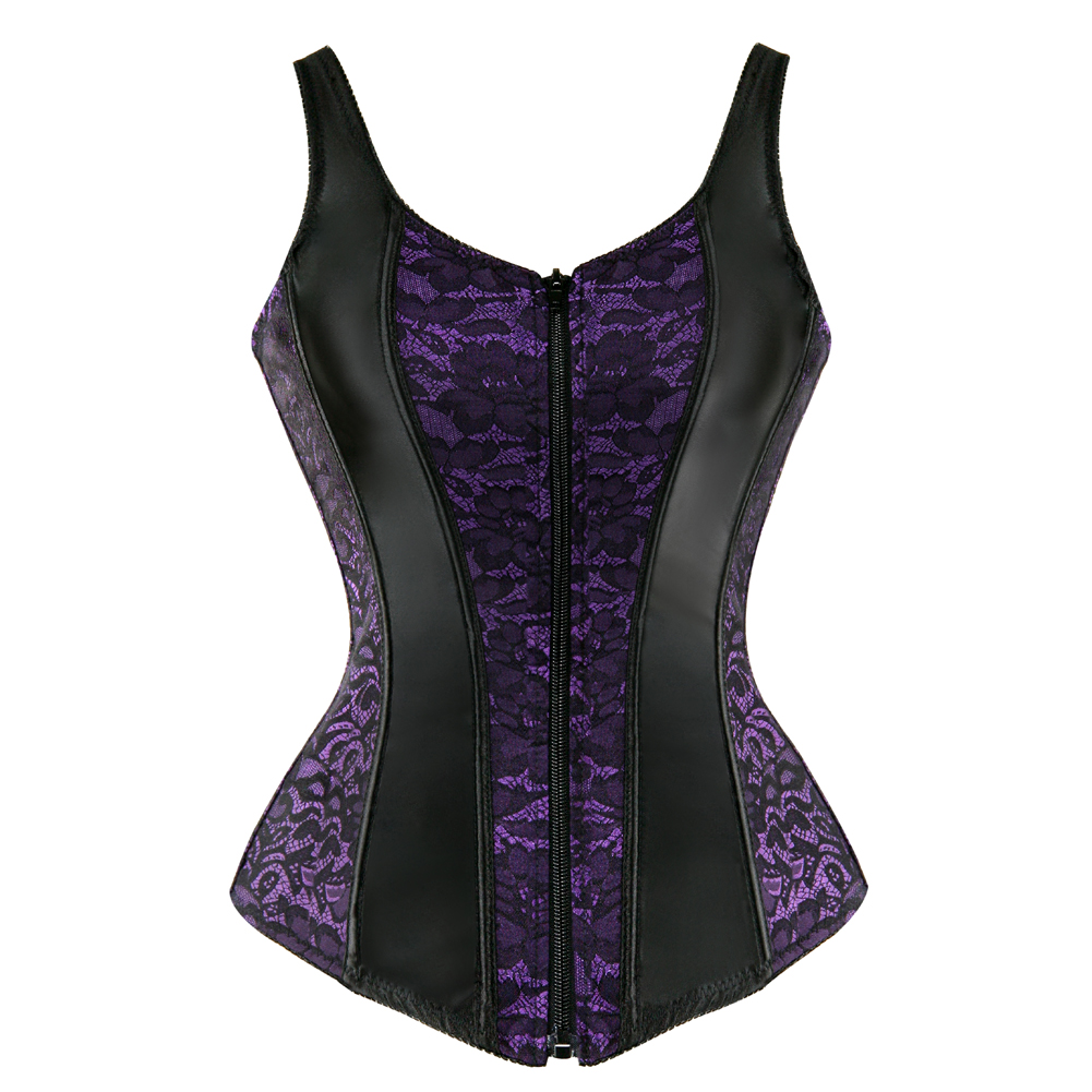 Purple-Corselet Corsets Strap for Women Steampunk Lingerie Bustier Retro Zip Shapewear Top Engagement Halloween Party Costume Clubwear