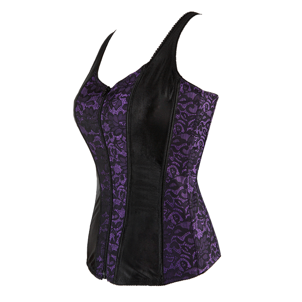 Purple-Corselet Corsets Strap for Women Steampunk Lingerie Bustier Retro Zip Shapewear Top Engagement Halloween Party Costume Clubwear