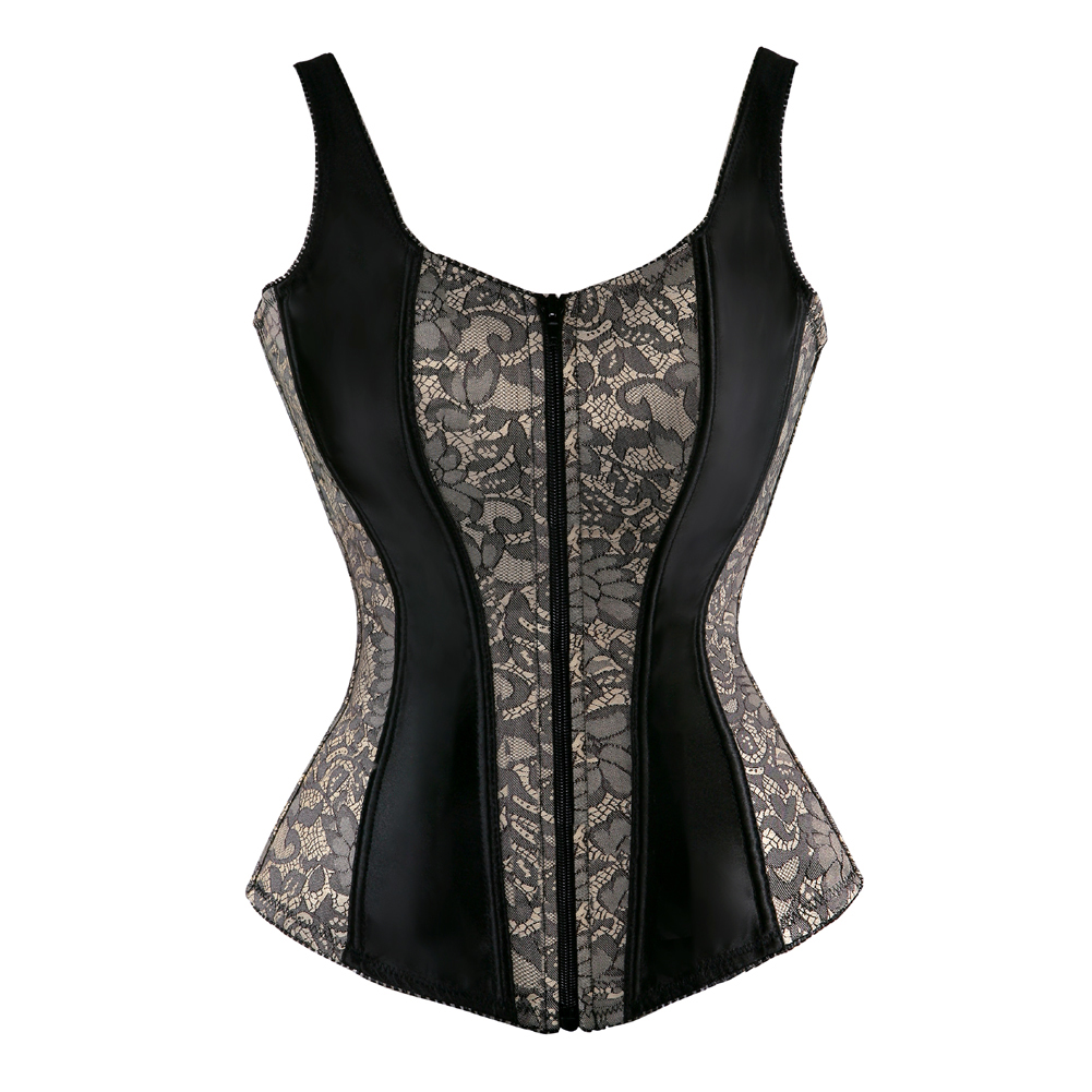 Beige-Corselet Corsets Strap for Women Steampunk Lingerie Bustier Retro Zip Shapewear Top Engagement Halloween Party Costume Clubwear