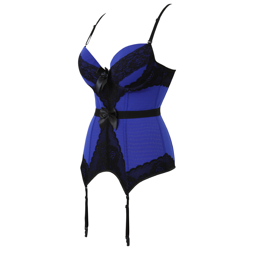 Blue-Bustier Corset Femme Top to Wear Out Padded Cups Corselet Punk Rave Underwired Suspender Straps Carnival Party Clubwear Elegant