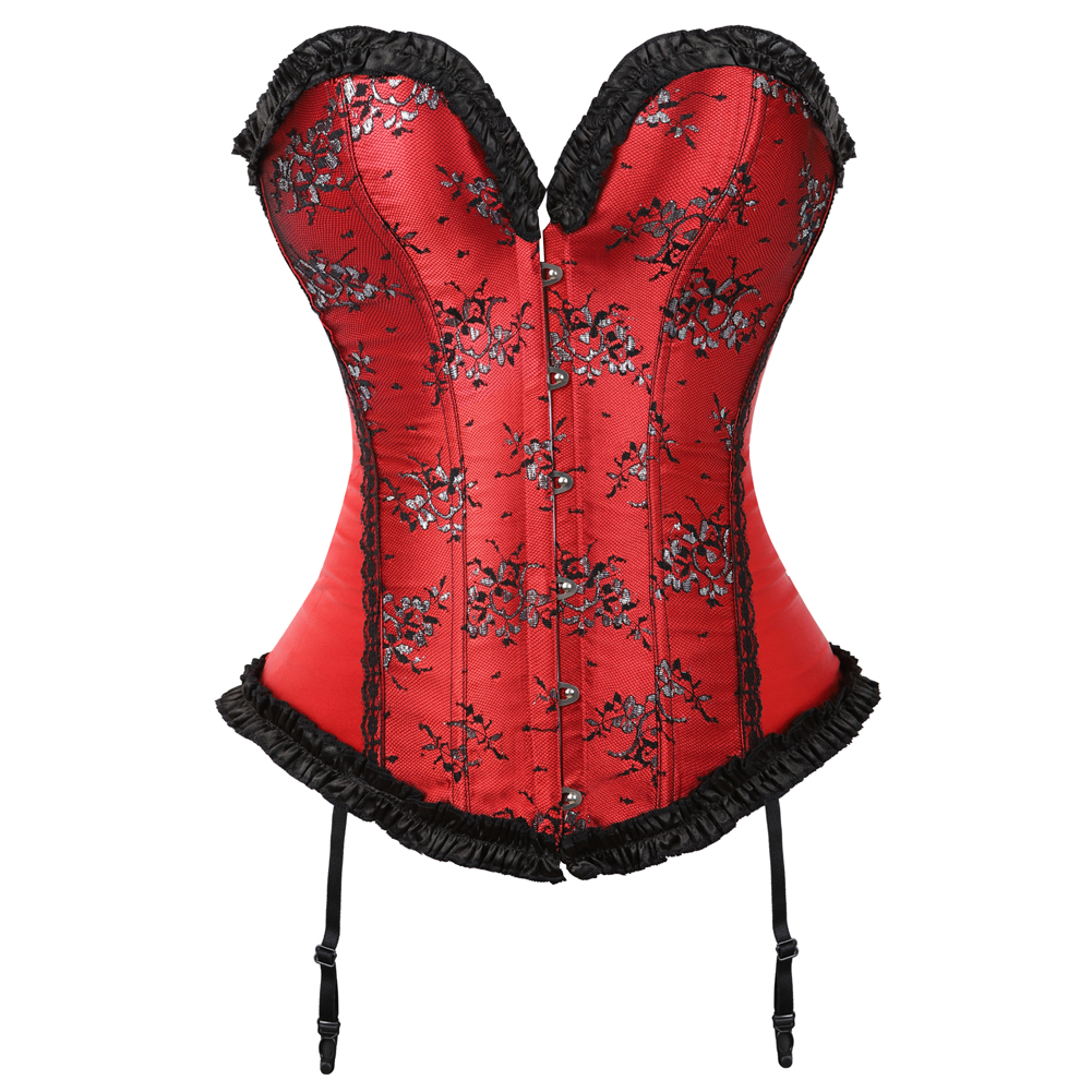 Red-Corsets and Bustiers for Women Gothic Satin Lace Overylay Bridal Corselete Sexy Hens Party Goth Boned Clubwear Casual Vintage