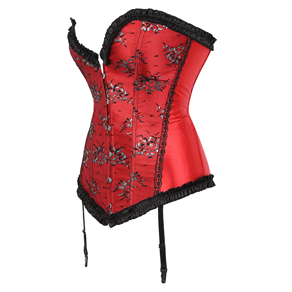 Red-Corsets and Bustiers for Women Gothic Satin Lace Overylay Bridal Corselete Sexy Hens Party Goth Boned Clubwear Casual Vintage