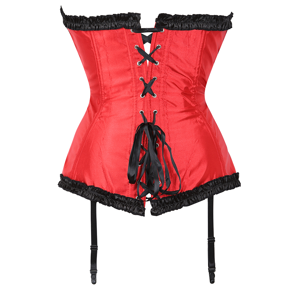 Red-Corsets and Bustiers for Women Gothic Satin Lace Overylay Bridal Corselete Sexy Hens Party Goth Boned Clubwear Casual Vintage