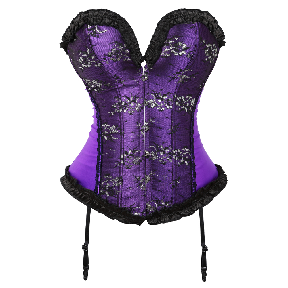 Purple-Corsets and Bustiers for Women Gothic Satin Lace Overylay Bridal Corselete Sexy Hens Party Goth Boned Clubwear Casual Vintage