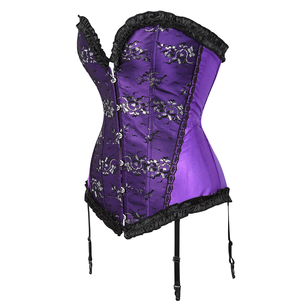 Purple-Corsets and Bustiers for Women Gothic Satin Lace Overylay Bridal Corselete Sexy Hens Party Goth Boned Clubwear Casual Vintage