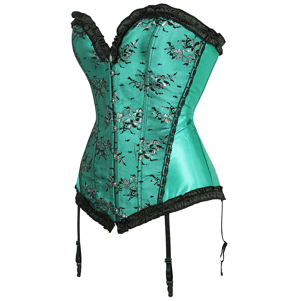 Green-Corsets and Bustiers for Women Gothic Satin Lace Overylay Bridal Corselete Sexy Hens Party Goth Boned Clubwear Casual Vintage