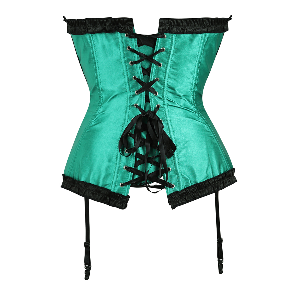Green-Corsets and Bustiers for Women Gothic Satin Lace Overylay Bridal Corselete Sexy Hens Party Goth Boned Clubwear Casual Vintage