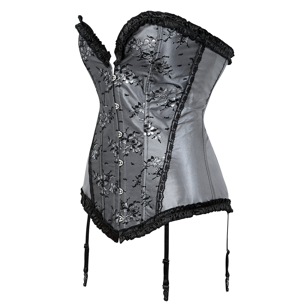 Gray-Corsets and Bustiers for Women Gothic Satin Lace Overylay Bridal Corselete Sexy Hens Party Goth Boned Clubwear Casual Vintage