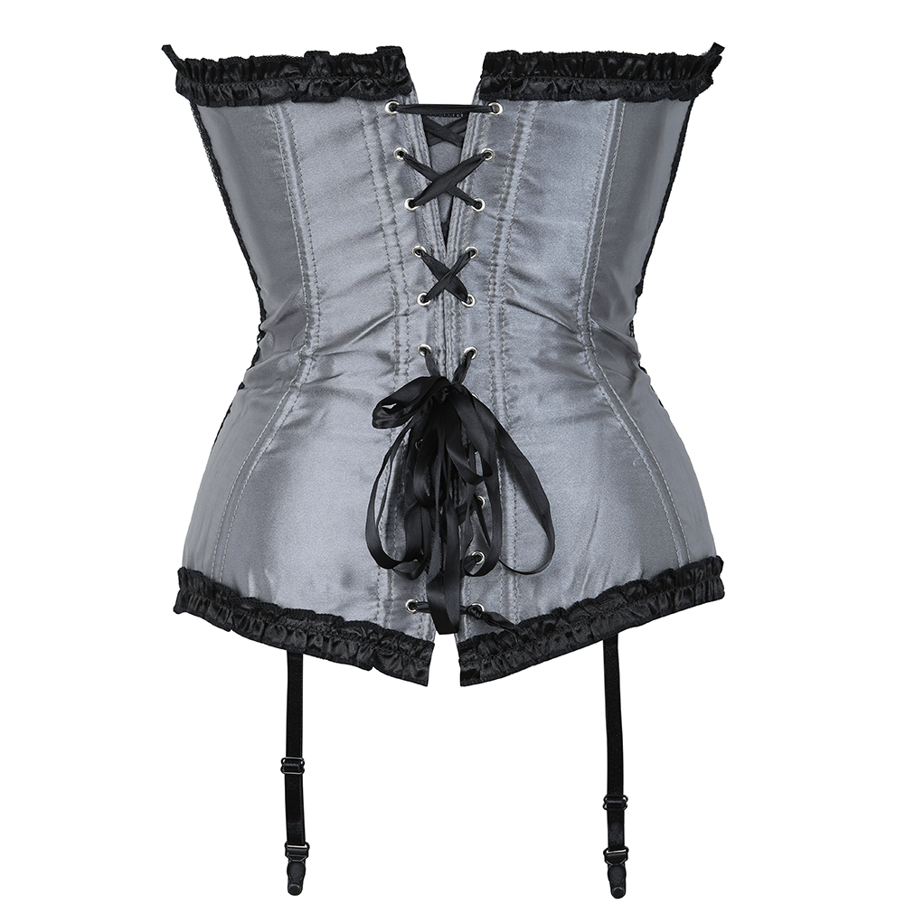 Gray-Corsets and Bustiers for Women Gothic Satin Lace Overylay Bridal Corselete Sexy Hens Party Goth Boned Clubwear Casual Vintage