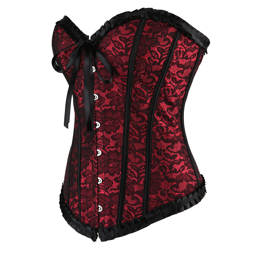 Red-Corsets Tops for Women Bustier Steampunk Plus Size Renaissance Festival Rave Corselet Pattern Bodyshaper Clubwear Party Night