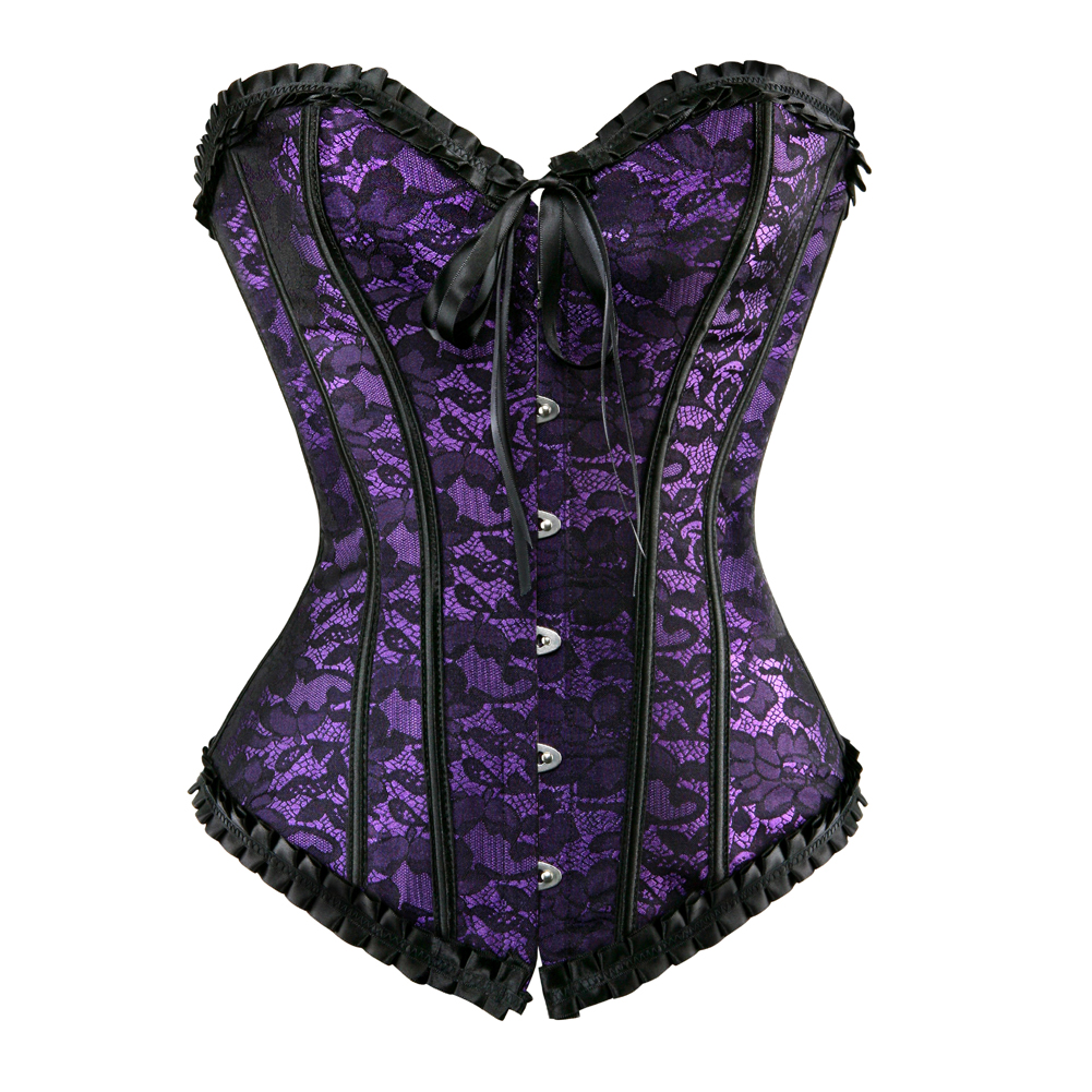 Purple-Corsets Tops for Women Bustier Steampunk Plus Size Renaissance Festival Rave Corselet Pattern Bodyshaper Clubwear Party Night