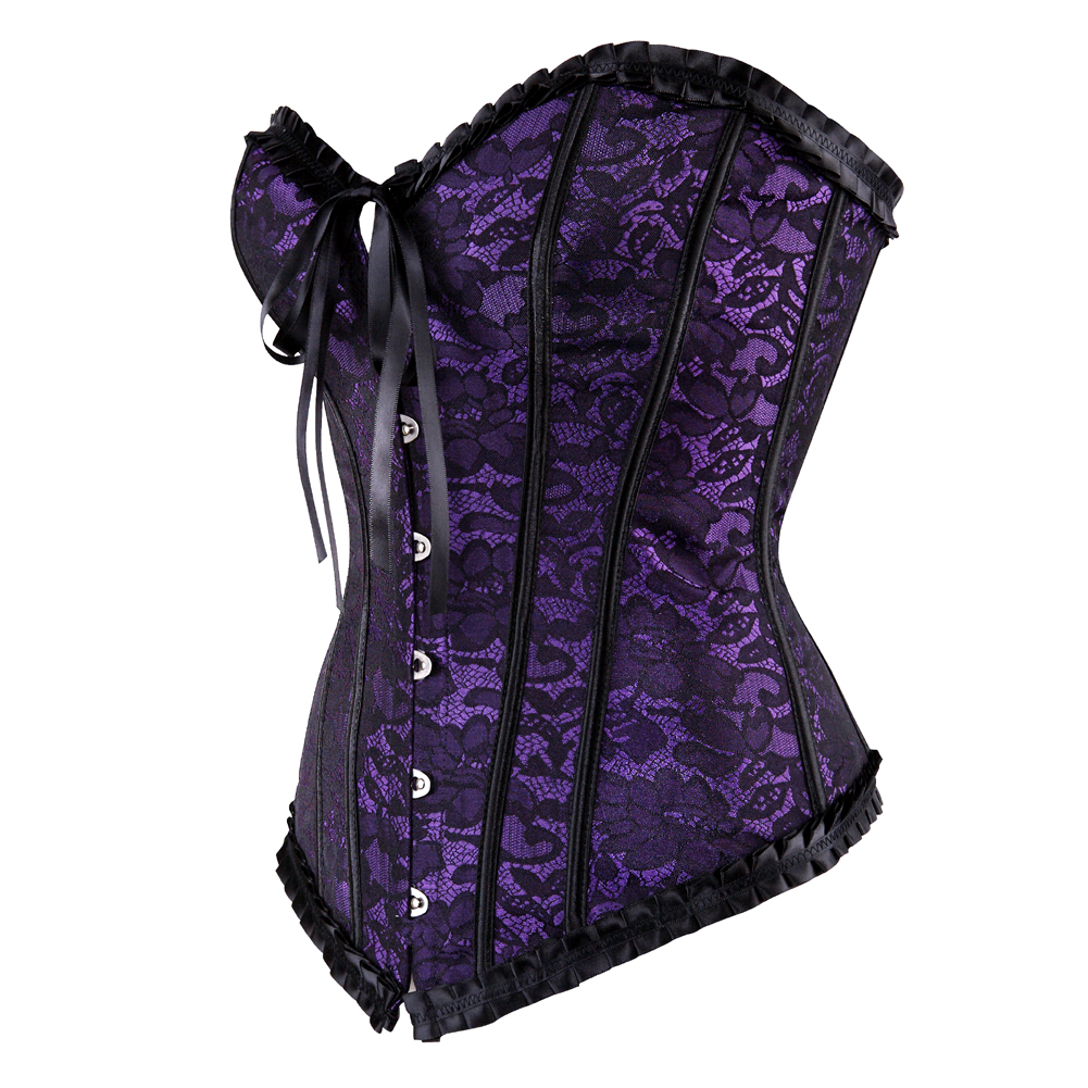 Purple-Corsets Tops for Women Bustier Steampunk Plus Size Renaissance Festival Rave Corselet Pattern Bodyshaper Clubwear Party Night