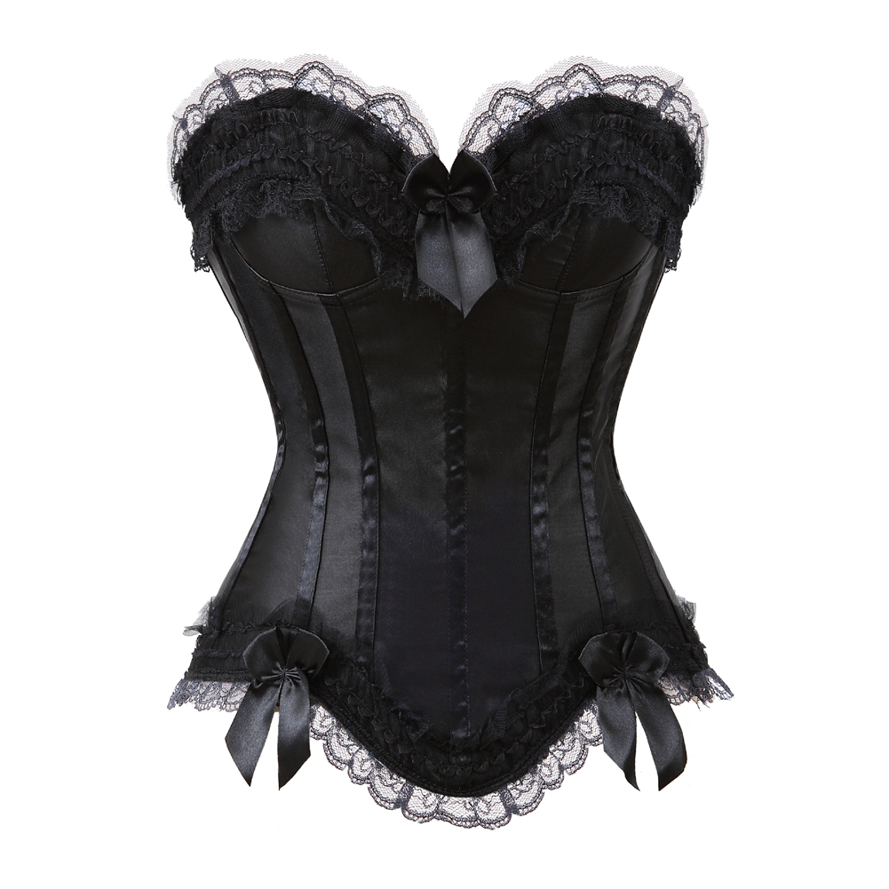 Black-Bustier Corset Femme Top Sexy Push-up Bodyshaper Slimming Padded Zip Tight Lace Corselet Clubwear Dance Carnival Party Costume