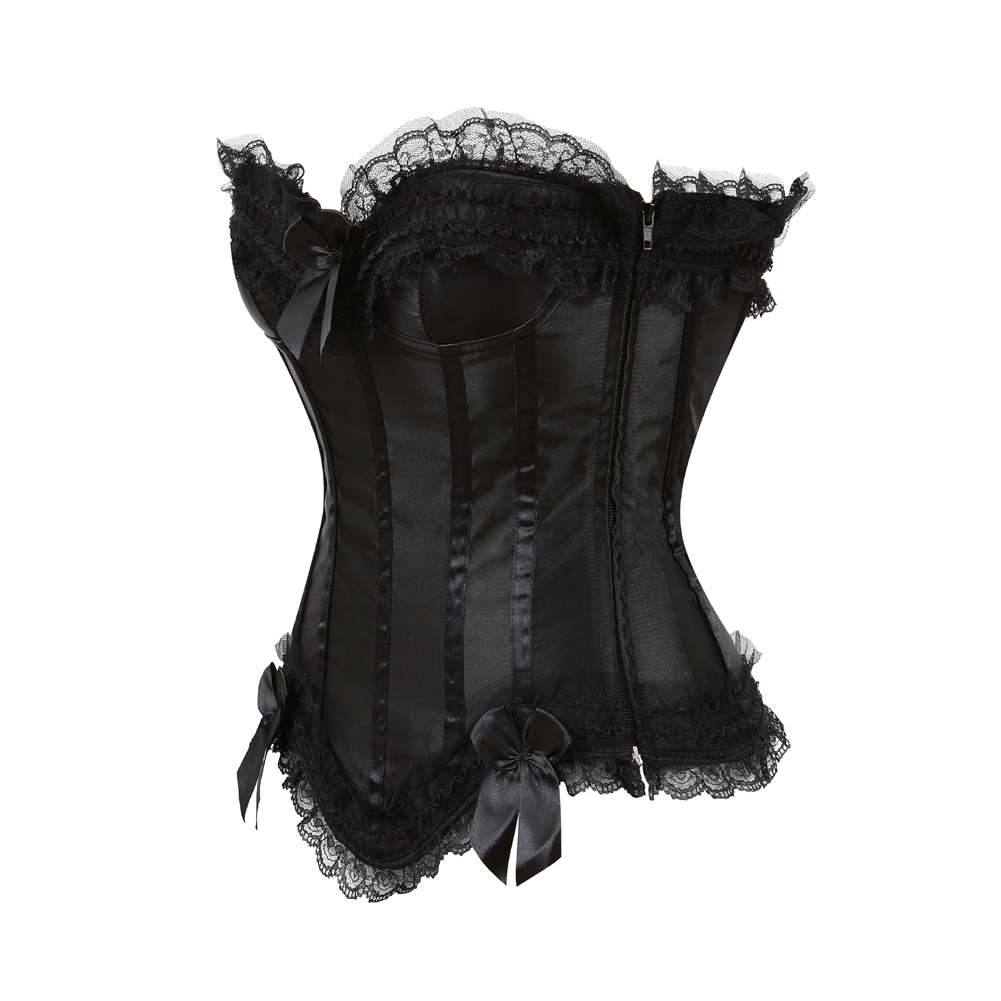 Black-Bustier Corset Femme Top Sexy Push-up Bodyshaper Slimming Padded Zip Tight Lace Corselet Clubwear Dance Carnival Party Costume