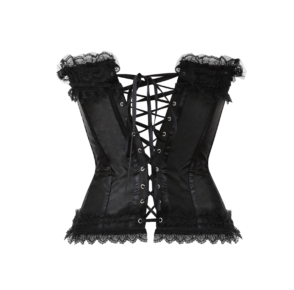 Black-Bustier Corset Femme Top Sexy Push-up Bodyshaper Slimming Padded Zip Tight Lace Corselet Clubwear Dance Carnival Party Costume