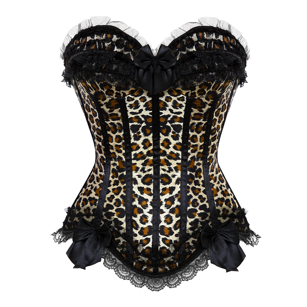 Leopard-Bustier Corset Femme Top Sexy Push-up Bodyshaper Slimming Padded Zip Tight Lace Corselet Clubwear Dance Carnival Party Costume