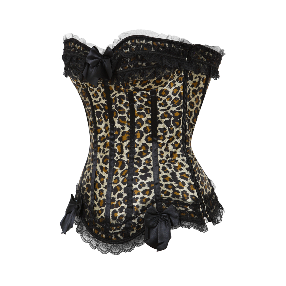 Leopard-Bustier Corset Femme Top Sexy Push-up Bodyshaper Slimming Padded Zip Tight Lace Corselet Clubwear Dance Carnival Party Costume
